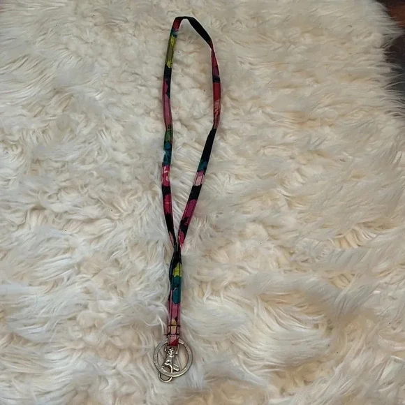 Vera Bradley Brown & Pink Floral Pattern Cotton Lanyard - Picture 3 of 3